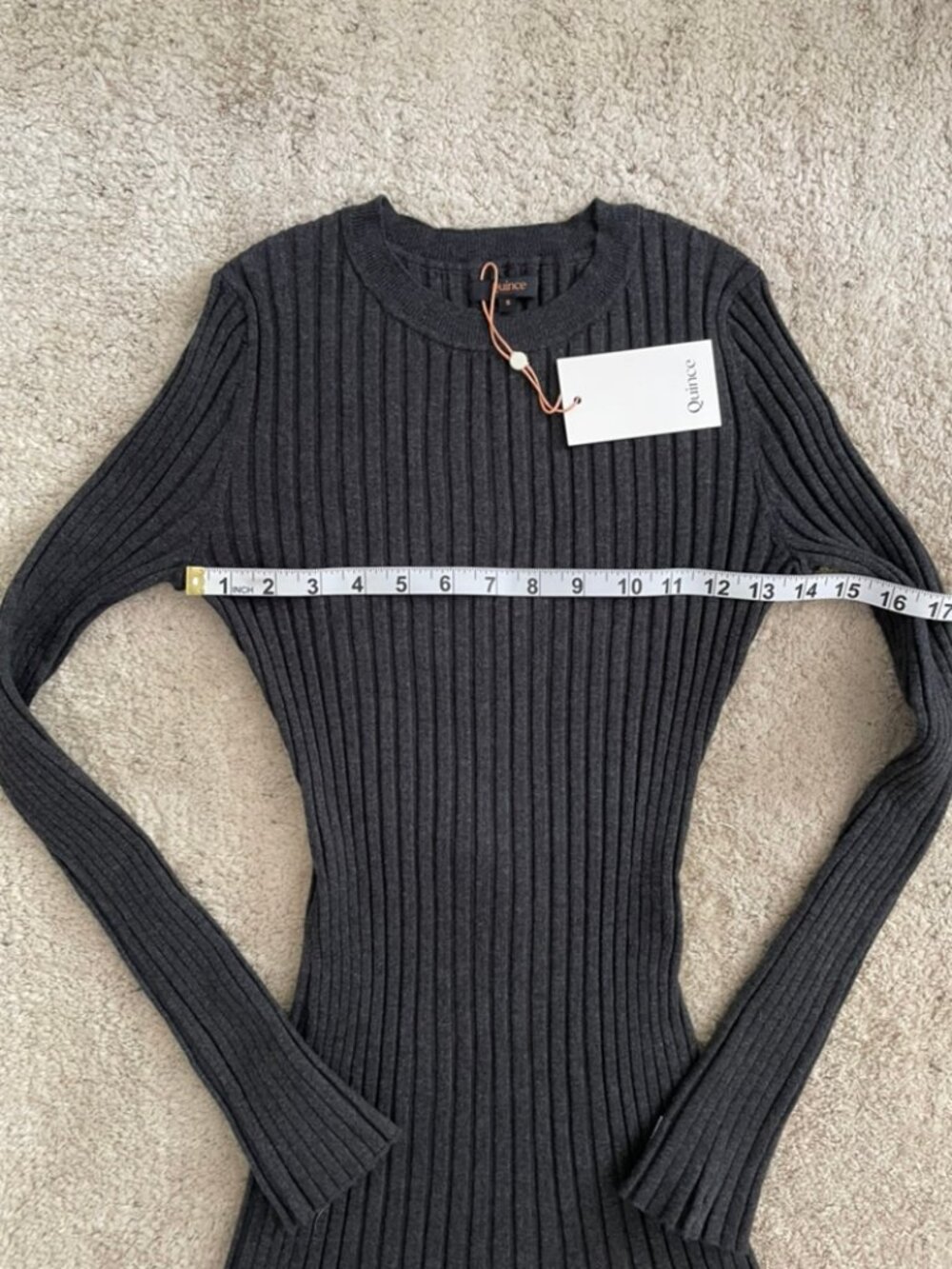 Quince Cotton Cashmere Ribbed Long Sleeve Crew Midi Dress NWT Size S Charcoal - Picture 11 of 15